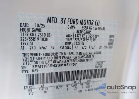 2025 Ford Mustang Mach-E Premium z USA, uszkodzony, nr VIN 3FMTK3R42SMA54457